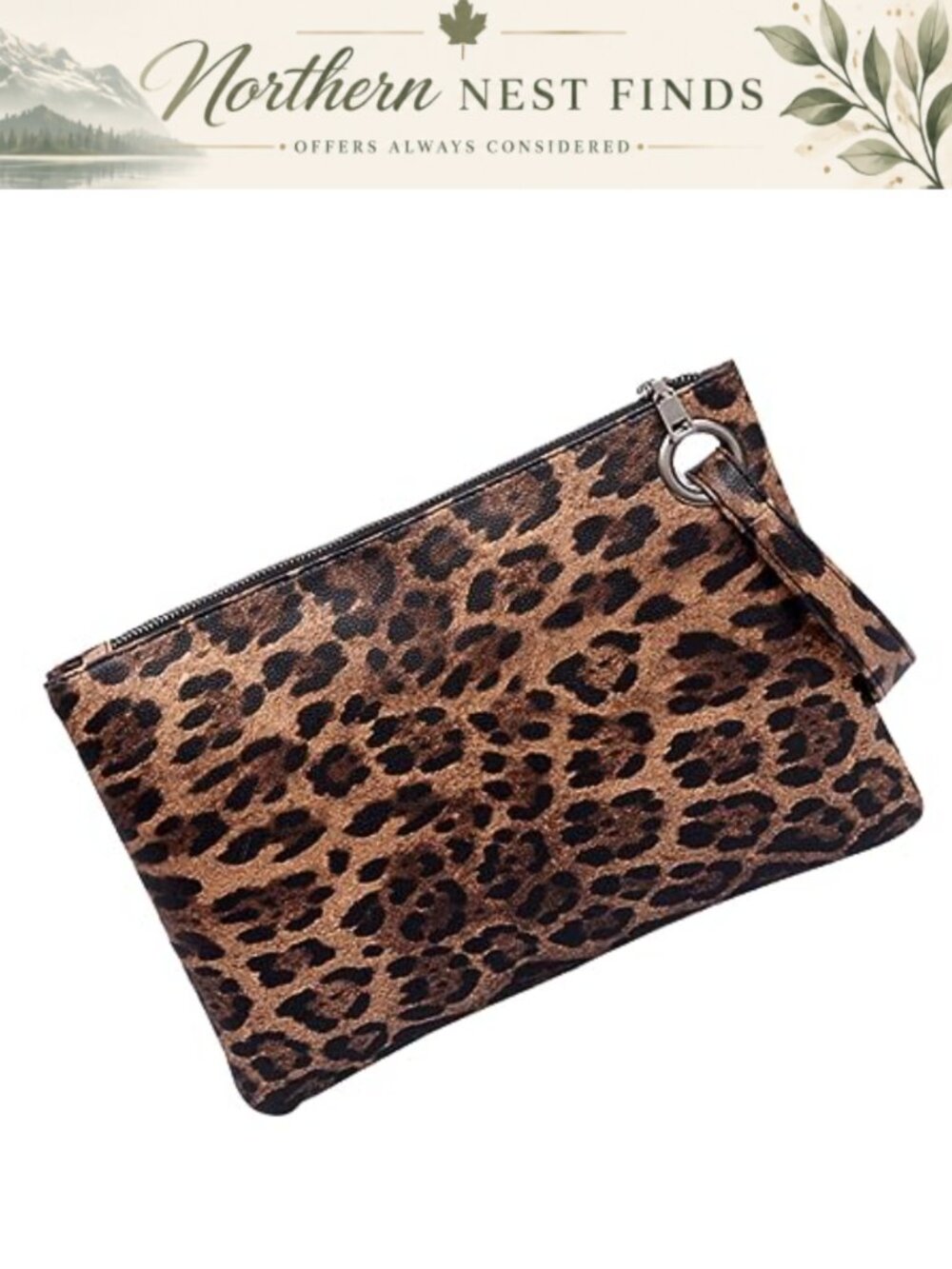 Leopard Print Envelope Clutch Wristlet Wristband Bag with Bee Key Chain
